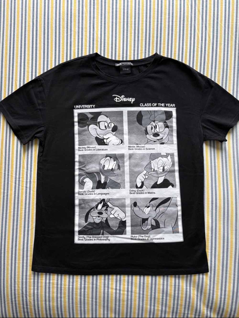 Zara Disney Black Graphic T-Shirt - Classic Vintage Cartoon Panels, 100% cotton